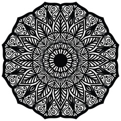 Floral henna or mehndi style mandala design. Decorative pattern in oriental style. Tatoo coloring book page.  