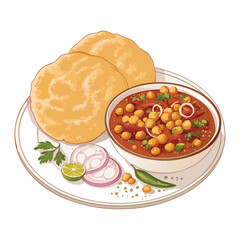 vector illustration of an indian food Chole Bhature (Chickpea Curry with Fried Bread)