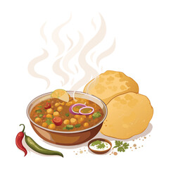 vector illustration of an indian food Chole Bhature (Chickpea Curry with Fried Bread)