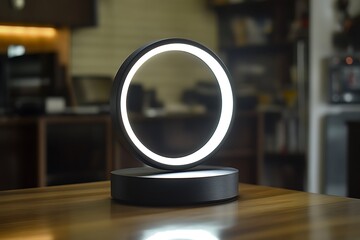 LED ring table lamp with futuristic floating design 