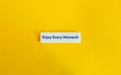 Enjoy Every Moment Letter Tiles on Yellow Background – Minimal Motivational Message