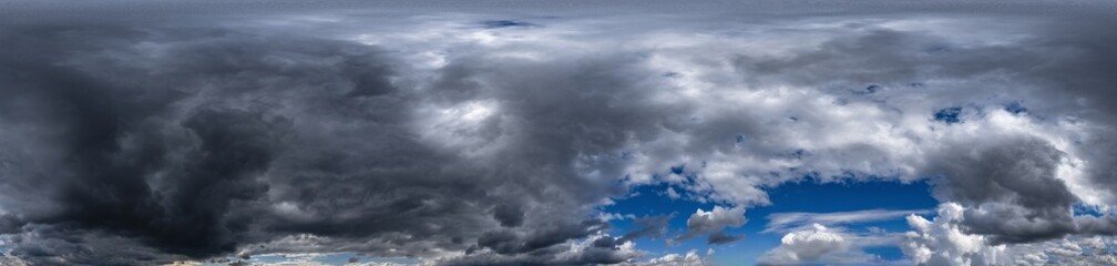Dark sky with beautiful black clouds before storm. Seamless hdri panorama 360 degrees angle view...