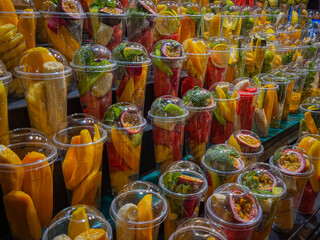 colorful fruit cocktails made from fresh fruits.glasses with fresh pieces of fruit