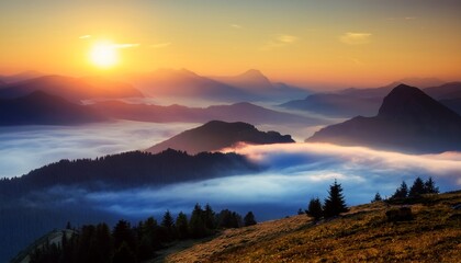 Obraz premium misty mountain sunrise