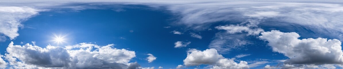 Seamless cloudy blue sky hdri panorama 360 degrees angle view with zenith and beautiful clouds for...