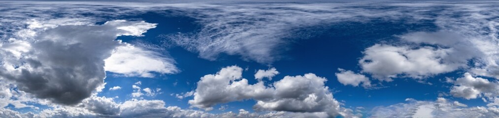 Blue sky with beautiful white clouds before storm. Seamless hdri panorama 360 degrees corner view...