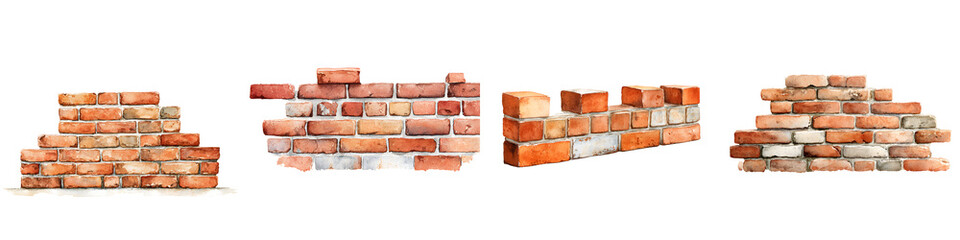 Obraz premium Watercolor Brick Wall Set - Construction & Design Elements