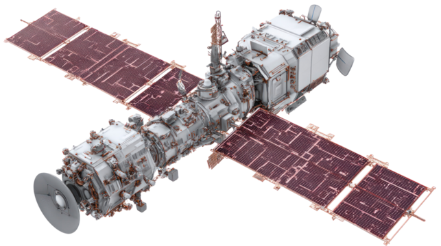  Orbiting Advanced Earth Observation Satellite - High-tech satellite orbiting Earth on transparent background