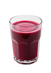 A vibrant red juice fills a clear glass, set against a stark black backdrop for visual contrast