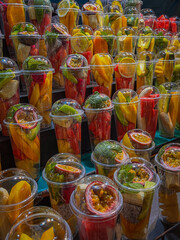 colorful fruit cocktails made from fresh fruits.glasses with fresh pieces of fruit