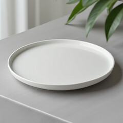 Elegant White Plate on Gray Tablecloth Minimalist Tableware for Modern Dining and Food Presentation