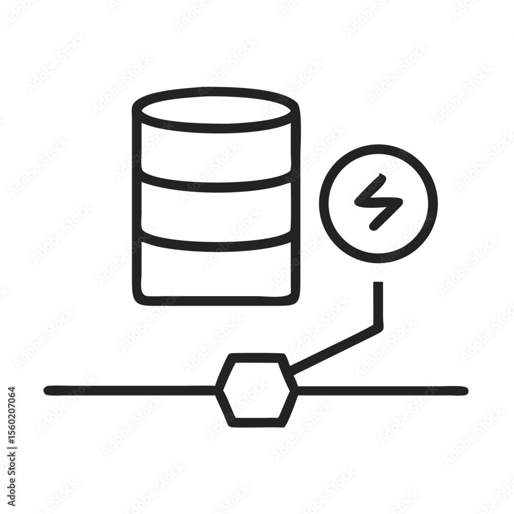 Poster an illustration of a database icon with a bolt symbol, representing data storage and energy.