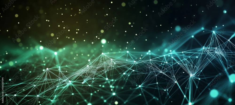 Poster network technology background with green lines and data transfer visualization graphic design