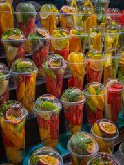 colorful fruit cocktails made from fresh fruits.glasses with fresh pieces of fruit