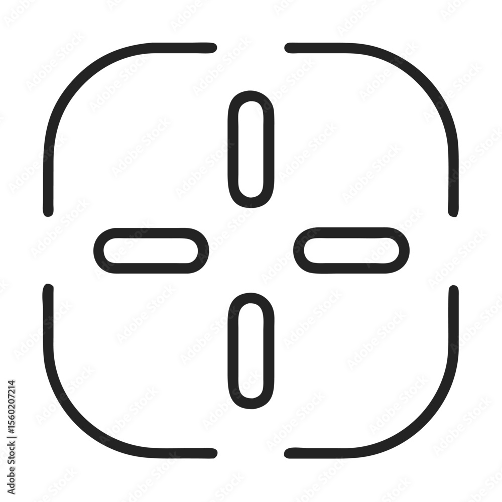 Poster minimalistic icon representing a game controller, featuring a symmetrical design with rounded edges.