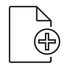 Obraz premium Minimalist black and white illustration of a document with a plus sign, symbolizing addition or new documents.