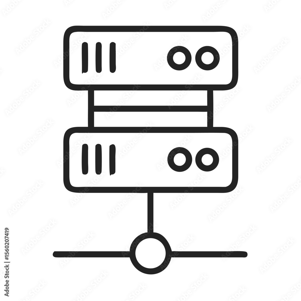 Poster illustration of a network server stack, showcasing a minimalistic design in black and white.