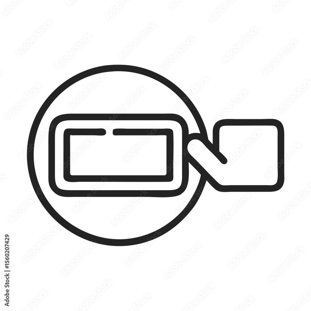 Poster minimalist illustration of a hand pressing a rectangular button, emphasizing interaction and technol