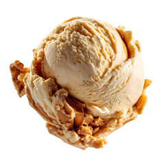 Single Scoop of Peanut Butter Ice Cream Isolated on White Background, Delicious Frozen Dessert Treat