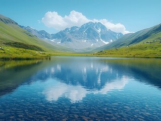 Serene mountain lake with crystal clear reflections