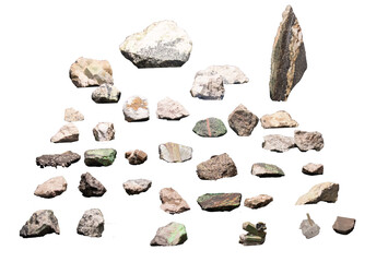 Set of different rocks isolated on transparent PNG with no background