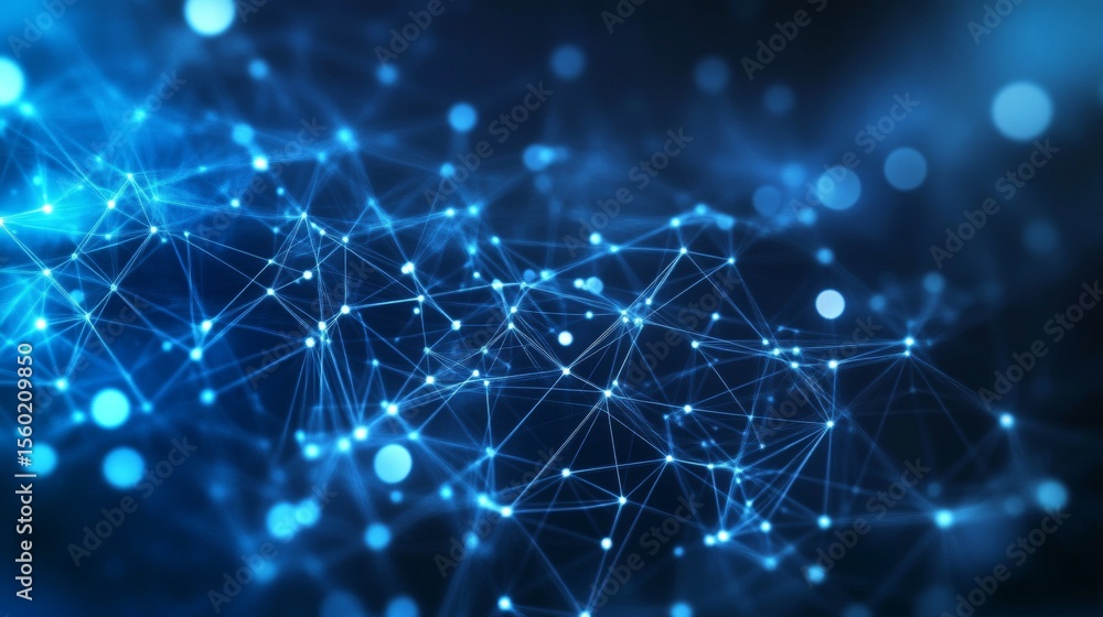 Poster abstract digital network interconnection with dots and lines illustrating technology and data
