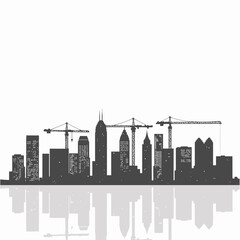 Obraz premium City skyline silhouette with construction cranes and reflections 