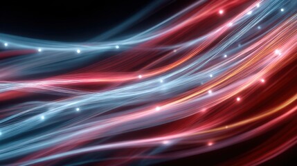 Glowing red and blue light streams flow dynamically, representing high-speed data transfer.