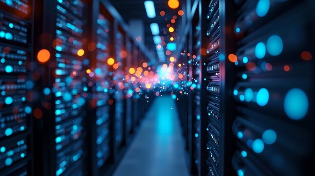 Futuristic Data Center with Glowing Servers and Digital Connections