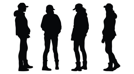 People in Winter Clothing Silhouette Set