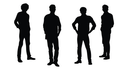 Casual Men Standing Group Silhouette