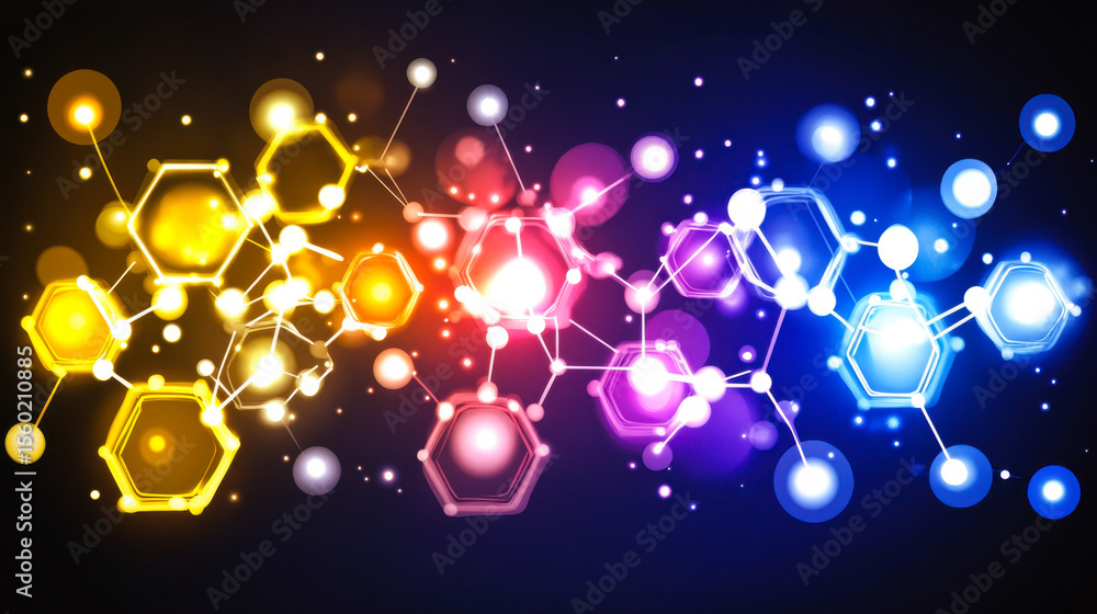 Aufkleber colorful abstract representation of molecular structures and particles in a dark background