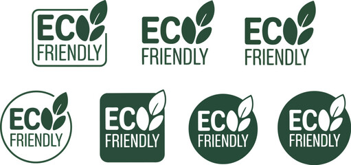 Eco friendly logo design vector set, green environment icons, nature and ecology concept, eco product label