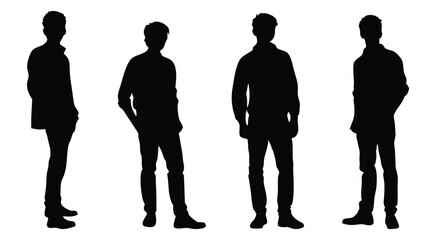 Standing Young Men Casual Silhouette Set