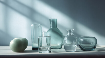 stunning display of glass forms reflecting light and creating intricate shadows