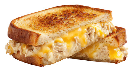 Warm and cheesy tuna melt sandwich isolated on transparent background

