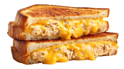 Warm and cheesy tuna melt sandwich isolated on transparent background

