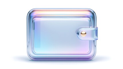 Wallet - A 3D glass wallet, small and elegant, glossy transparent surface, soft reflections, minimal futuristic style, white background, icon-style illustration. .