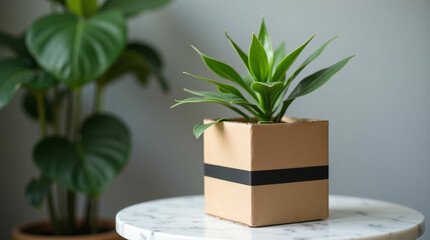 A Small Plant in a Simple Brown Box