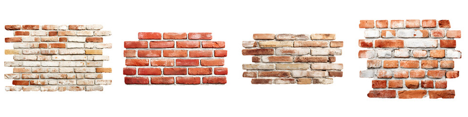Fototapeta premium Distressed Brick Wall Background Textures: Four Variations on White