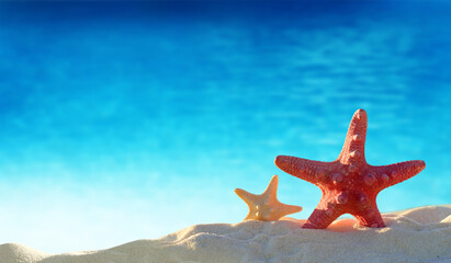 Starfish on a sandy tropical beach.Summer concept