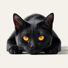 Captivating animal portrait black cat stretching gracefully in minimalist style