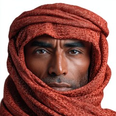 Traditional bedouin tribesman in desert landscape portrait cultural heritage close-up view