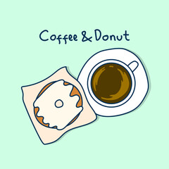 American Breakfast flatlay perspective handdrawn