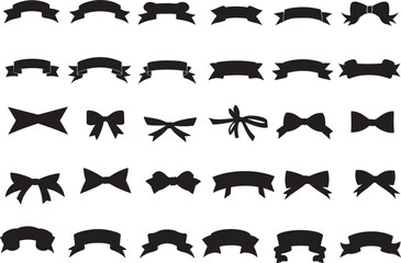 Elegant vector silhouette collection of diverse ribbons and bows, perfect for graphic design, celebrations, gifts, and decorative elements, ideal for adding a classic touch to any project or presentat
