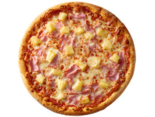 Whole Hawaiian Pizza with Ham and Pineapple Isolated on White Background
