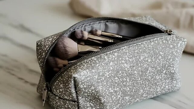 Stylish Glitter Makeup Bag with Brushes Perfect for Travel and Everyday Use