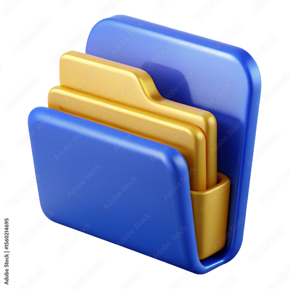 Fototapete 3 d rendered blue folder icon with gold file folders inside, digital illustration, simple design iso