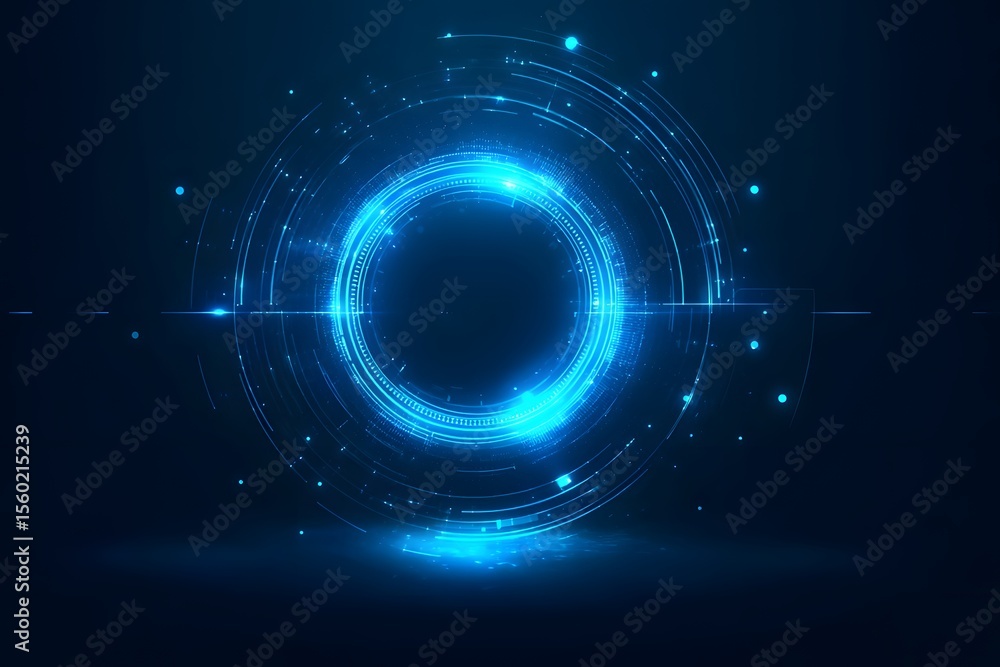 Sticker abstract futuristic blue background with glowing digital elements and circuit board