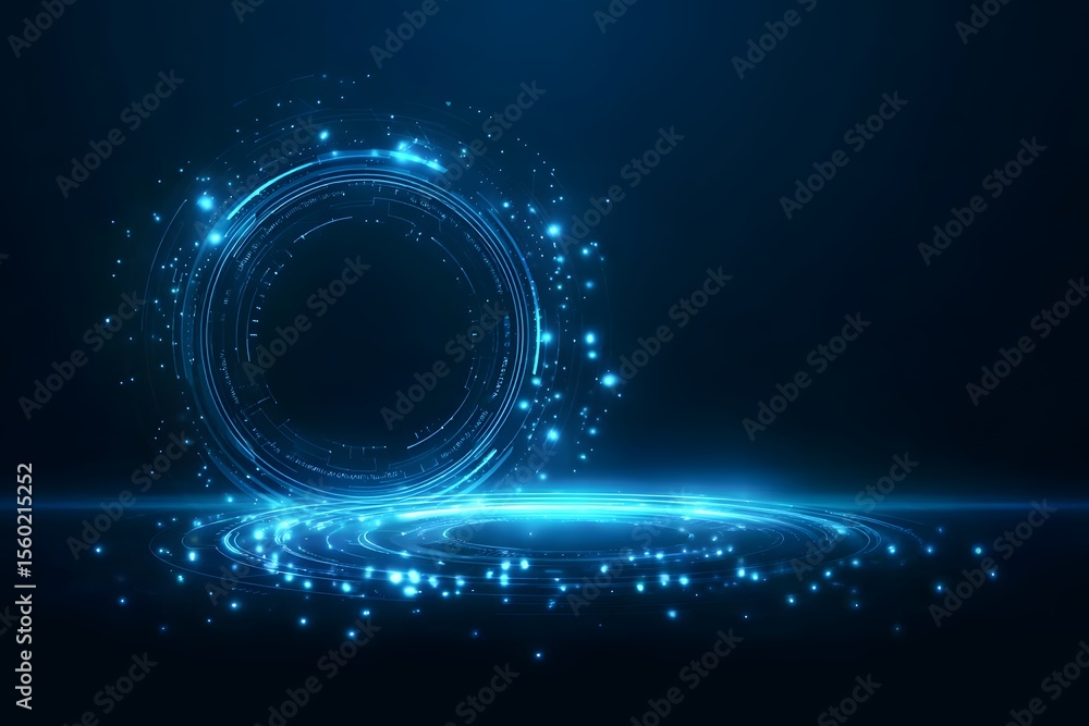 Sticker abstract futuristic blue background with glowing digital elements and circuit board